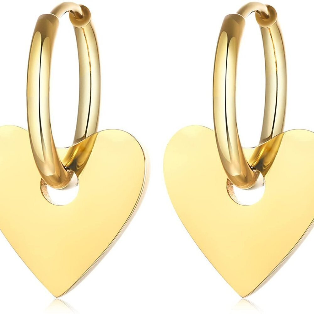 Gold Plated Heart Dangle Hoop Earrings Huggies
